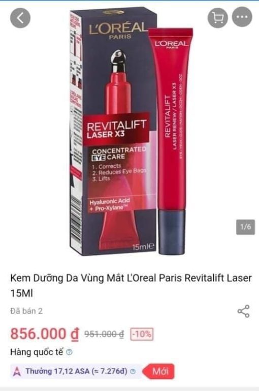 Kem mắt Loreal Revitalift Laser X3 Eye Cream 2